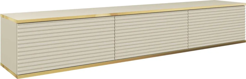 Meuble TV Mural Design 175 cm avec Portes Cannelées Beige Selsey Mucalma