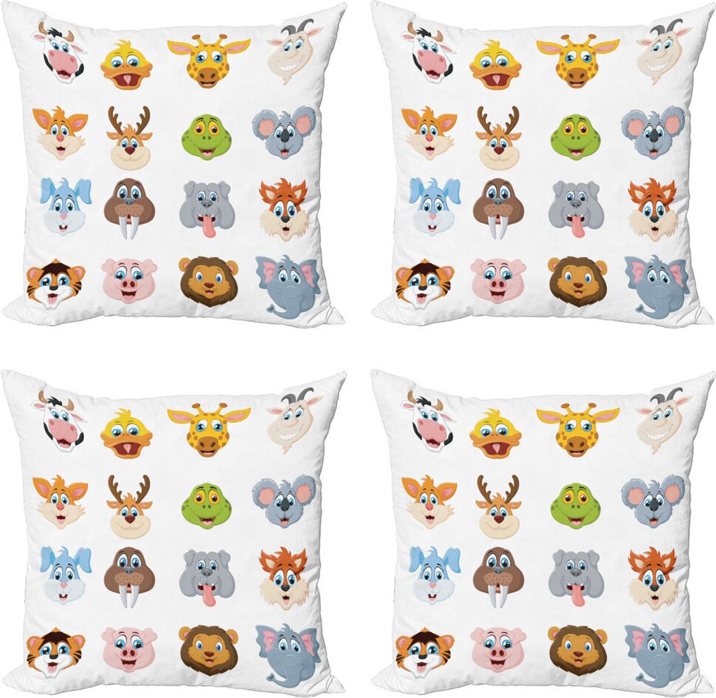 ABAKUHAUS Karikatur Kissenbezug Set (4 Stück), Comic Koala Fox Faces, Moderner Doppelseitiger Digitaldruck, 60 cm x 60 cm, Multi