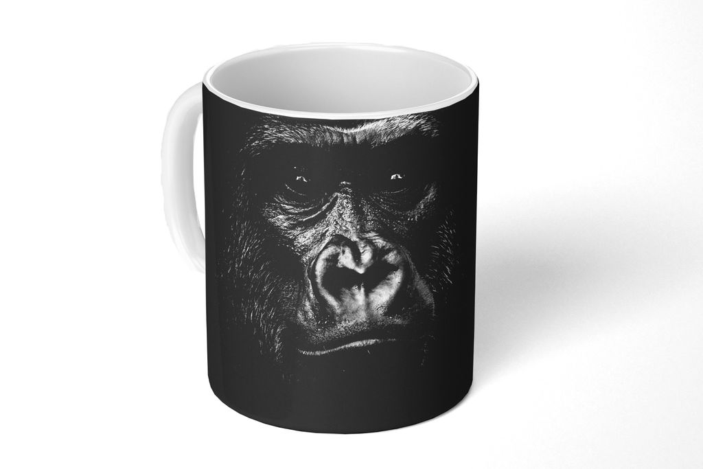 KitchenYeah Tasse Kaffeetasse Kaffeebecher 350 ml Gorilla - Schwarz - Weiß - Tiere - Porträt Teetasse - Fototasse - Becher - Keramikbecher - Te...