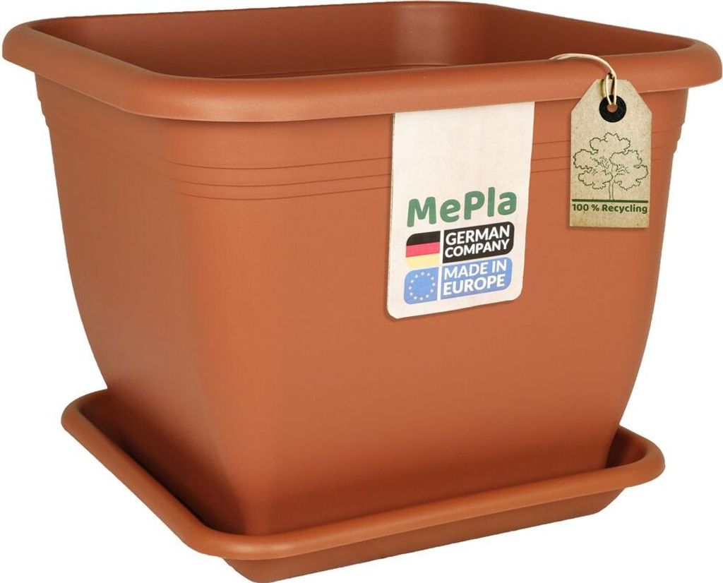 MePla - Set - Pflanzkübel Quadrat 40x40 + Untersetzer 34x34 - terra
