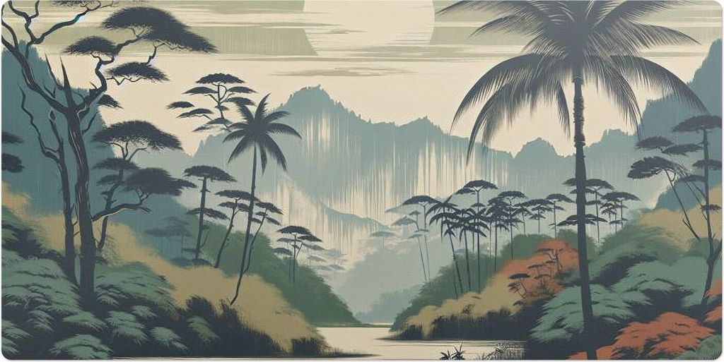 Tropische Landschaft– Schreibtischunterlage – Schreibtisch Tischunterlage – 120x60 cm – Unterlage Groß Schreibtischmatte