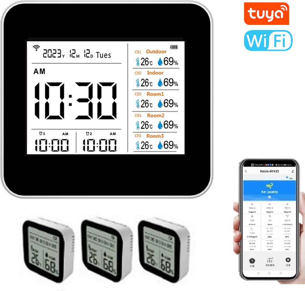 13 v 1 WLAN termo-hygrometer s hodinami, kalendárom a Obrázok produktu 