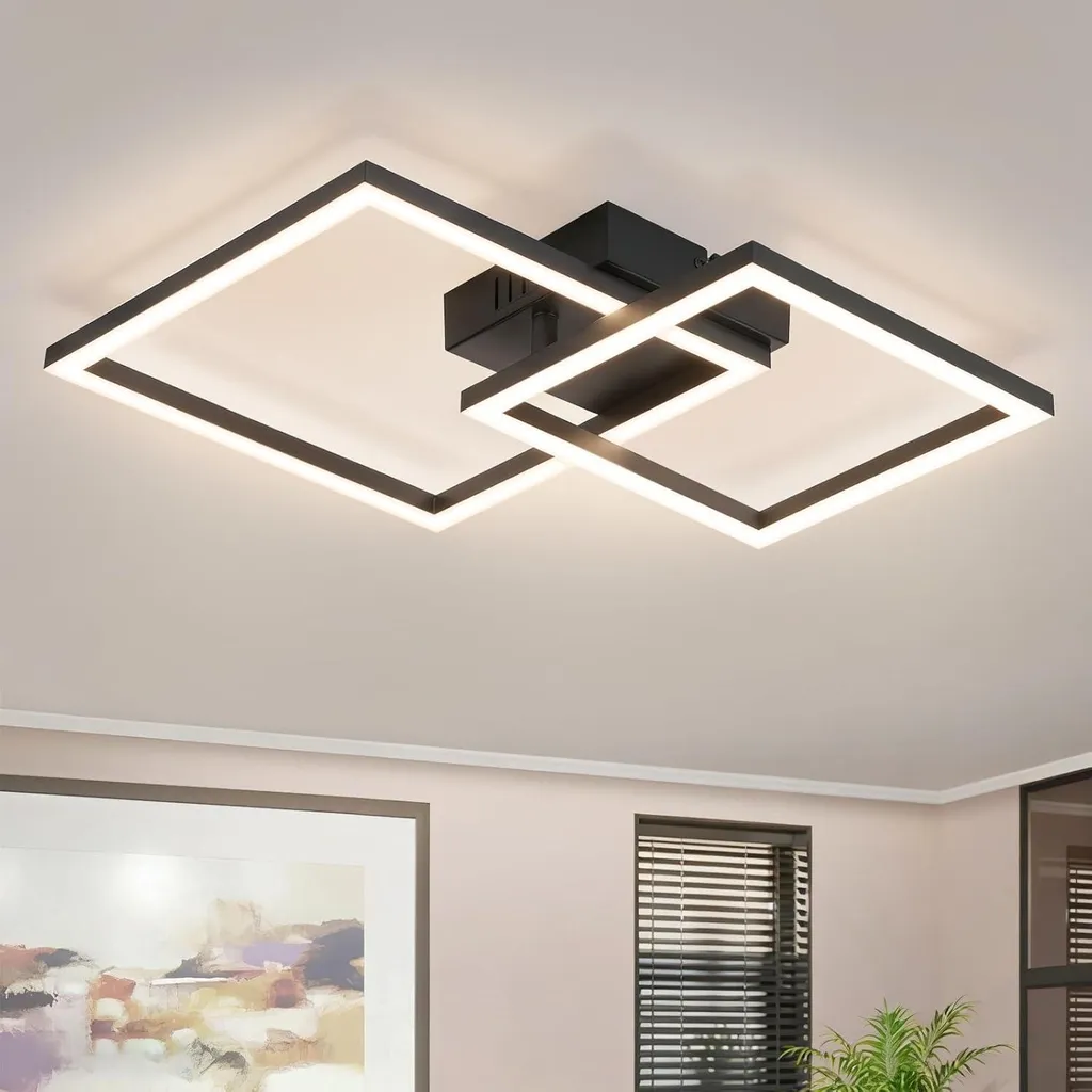 Lampe de Plafond Cuisine et Couloir LED 20W Noir Carré Lumière du Jour