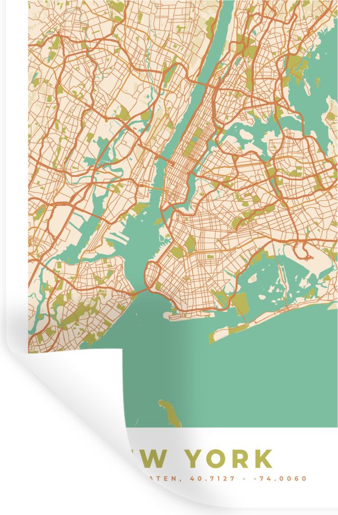 MuchoWow Wandtattoo Wandsticker Wandaufkleber New York - Stadtplan - Vintage - Karte 80x120 cm Selbstklebend und Repositionierbar - Repositionier...