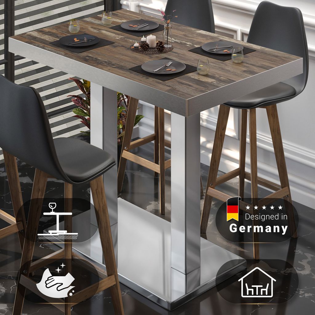 BM | Bistro Stehtisch | 110 x 60 x 110 cm | Rechteckig | Edelstahl Rand | Vintage Old / Edelstahl | Gastro Steh Tisch Restaurant