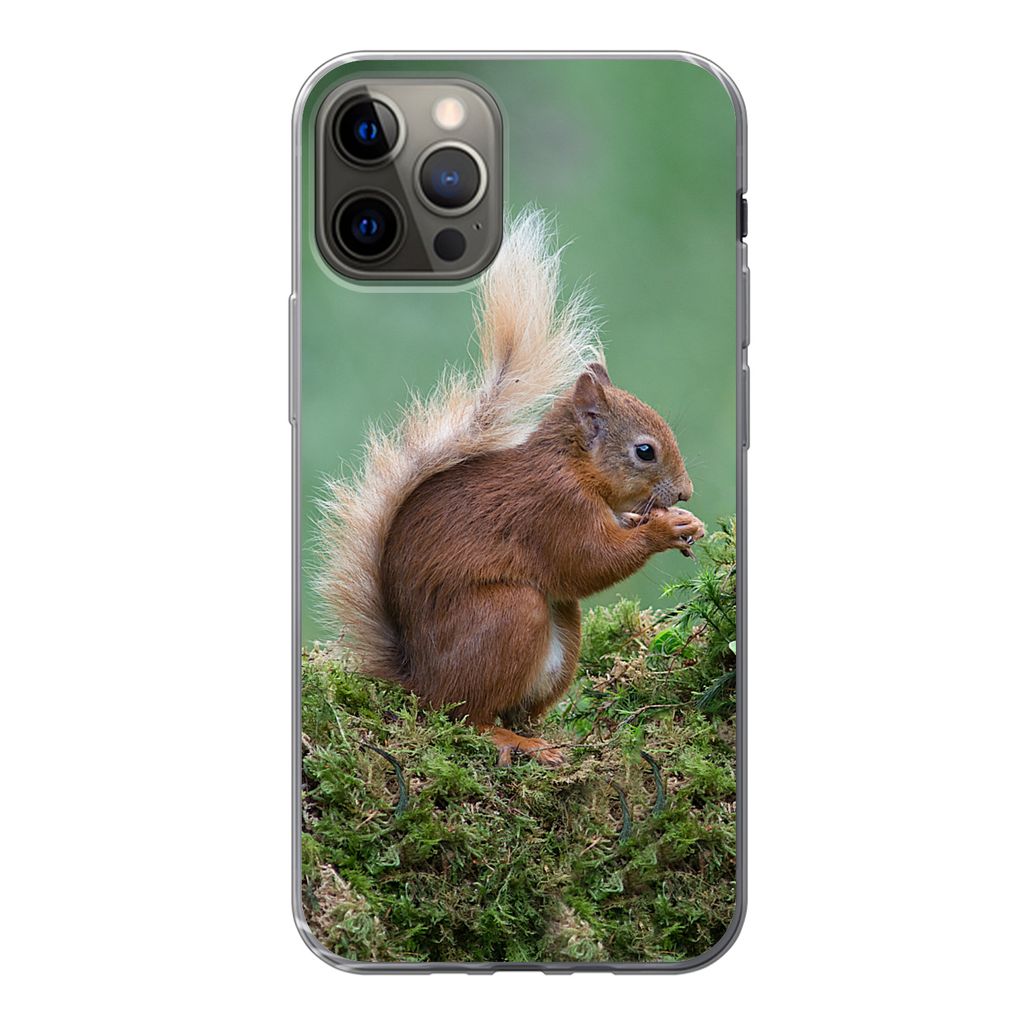 MuchoWow Handyhülle Schutzhülle Hülle für iPhone 13 Pro Eichhörnchen - Wald - Moos Silikon Softcase Handy Hülle - Handy-Tasche