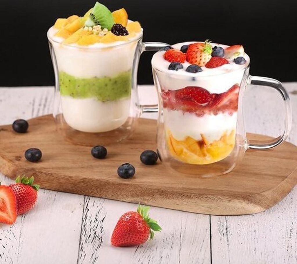 ecooe Doppelwandige Latte Macchiato Gläser, 2er Set, aus Borosilikatglas, Kaffeebecher, 350 ml, Kaffeeglas, Teegläser mit Henkel, für Cappuccino