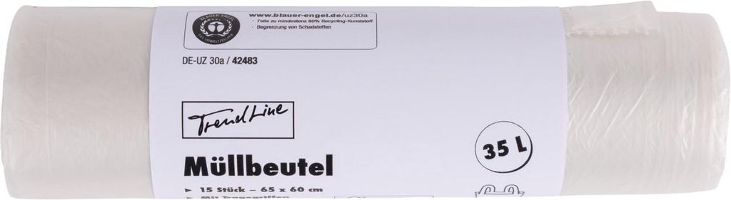 Trendline Müllbeutel 35 L, transparent+Tragegriff, 15 Stück Produktbild 
