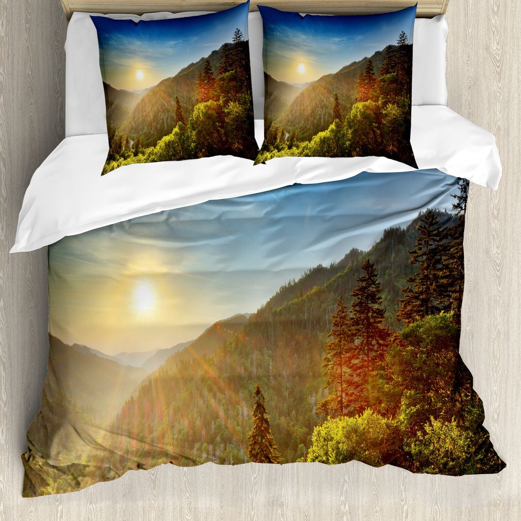 ABAKUHAUS Appalachian Bettbezug Set für Einzelbetten, Sonnenuntergang am neu entdeckten Gap, Milbensicher Allergiker geeignet mit Kissenbezug, 200...