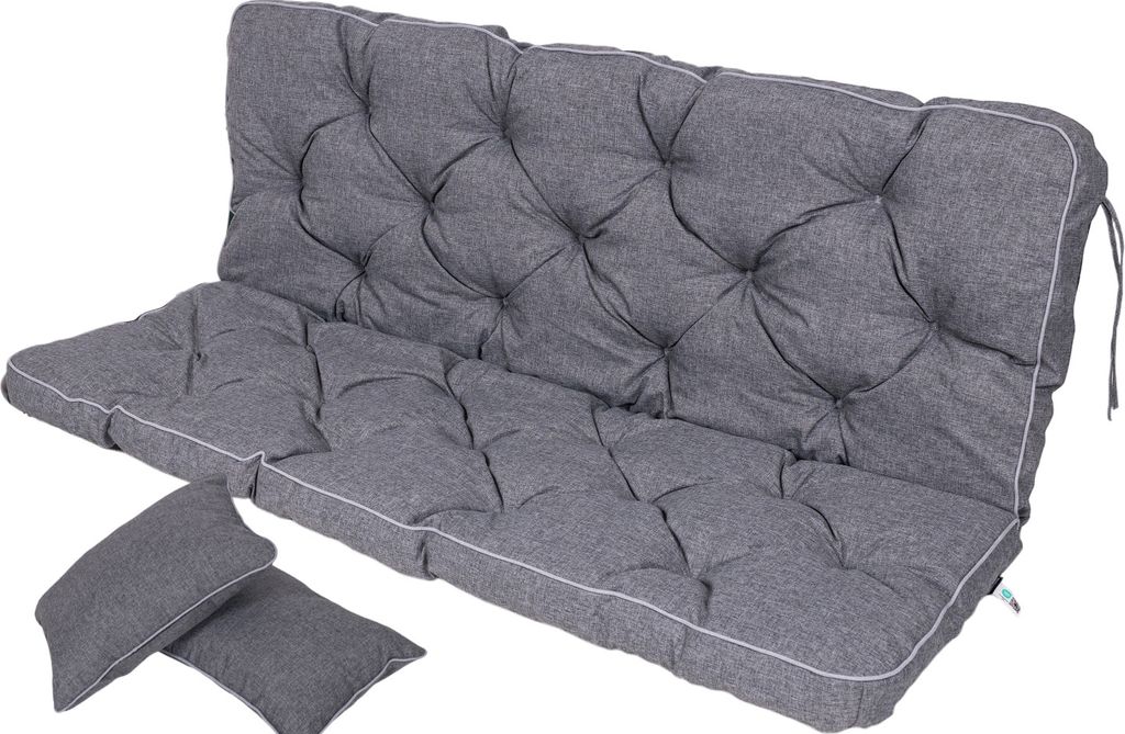 TexDeko Bankauflage mit Rückenlehne für Hollywoodschaukel wasserabweisend UV-beständig, 140x50x56cm, Grau