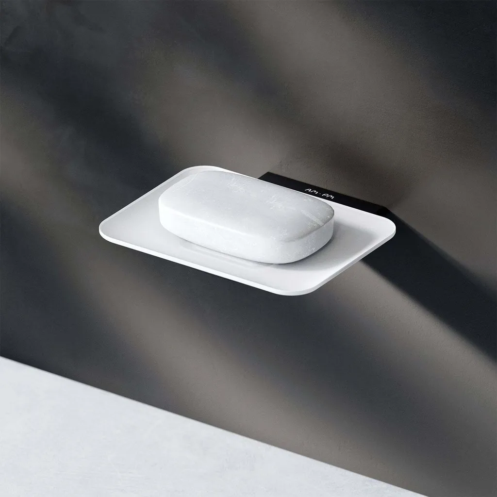 Porte-savon WC et salle de bains noir mat avec coupelle en verre AM.PM
