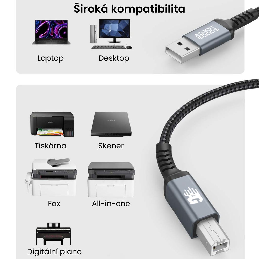 AdroitGoods Kabel Usb-A na Usb-B - Kabel k tiskárně - 3 Obrázek produktu 3