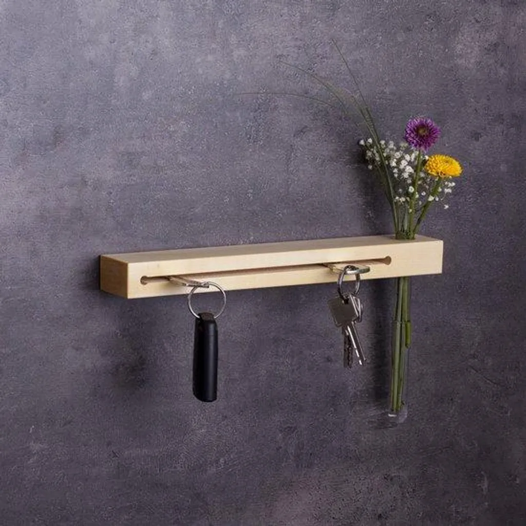 Ne cherchez plus vos clés : Porte-clés bois de frêne 30 cm avec vase