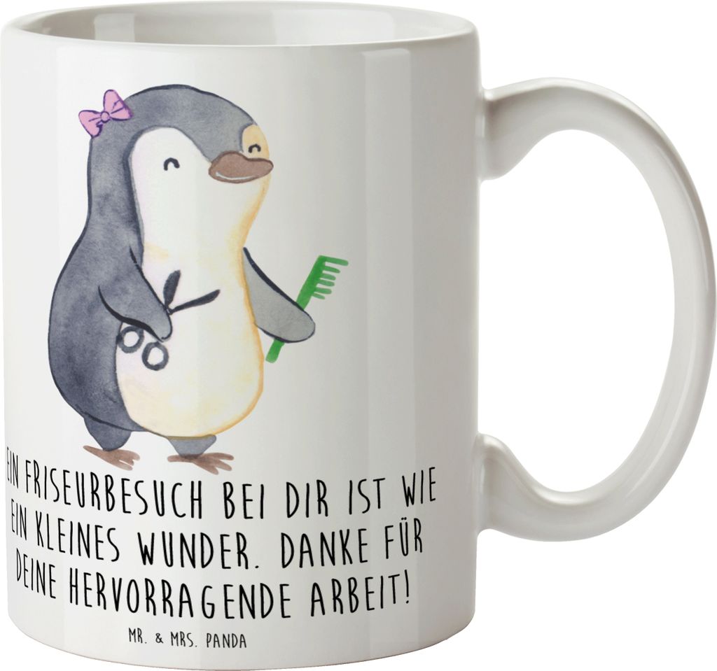 Mr. & Mrs. Panda Becher Friseur Wunder - Weiß - Geschenk, Henkelpott, Wertschätzung, Teetasse, Zuhörer, Bedanken, Kaffeepott, Haare schneiden, K...