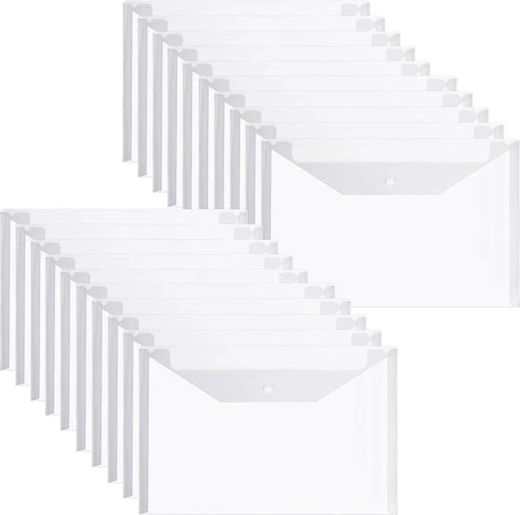 20 Pochettes en Plastique A4 avec Bouton Pression - Format Transparent