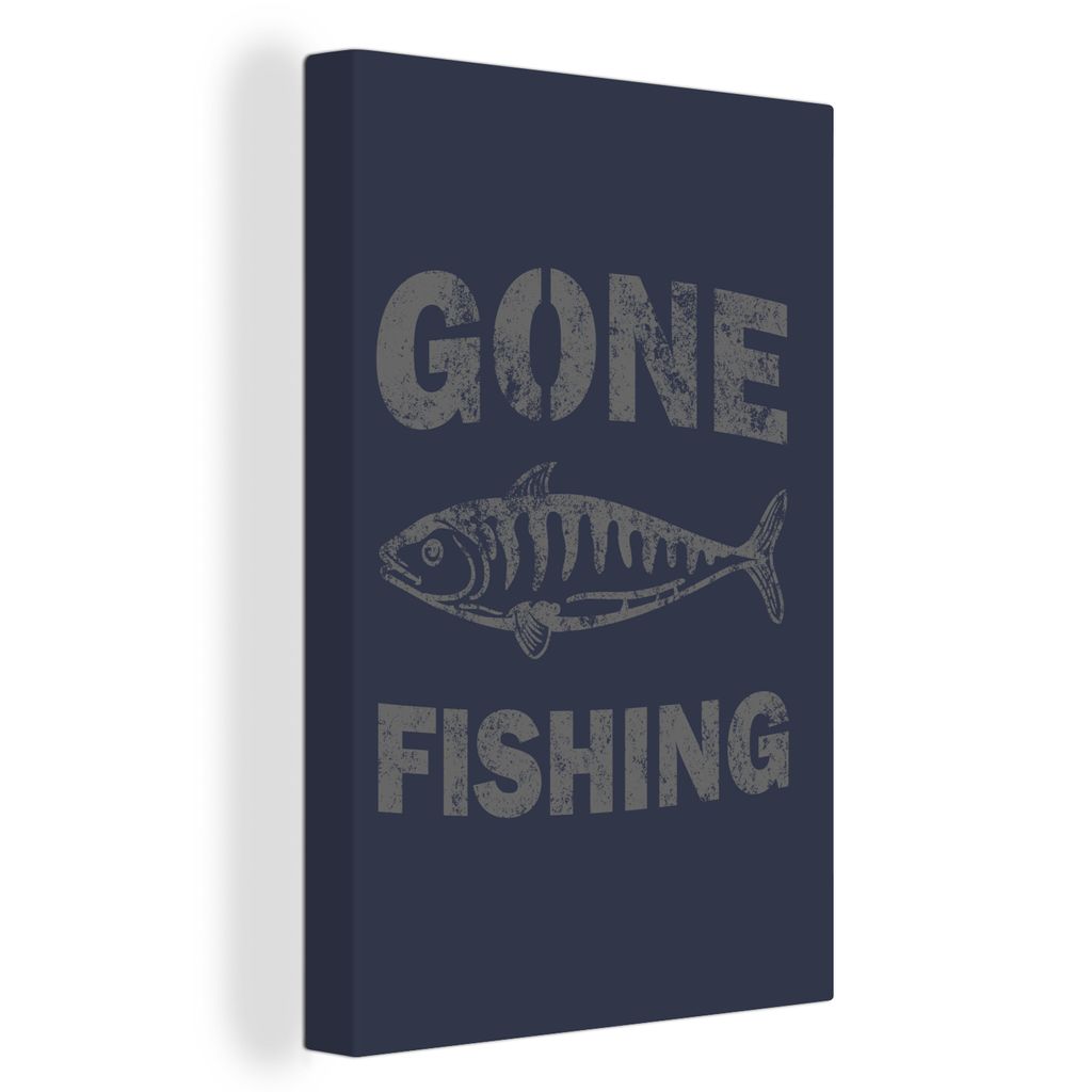 OneMillionCanvasses - Leinwandbilder - 90x140 cm, Vintage - Fisch - Blau, Wandbilder Kunstdruck Wanddekoration - Wandschmucke - Schlafzimmer