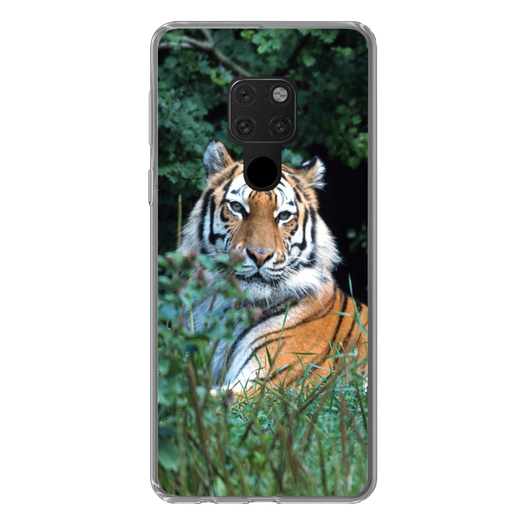 MuchoWow Handyhülle Schutzhülle Hülle für Huawei P40 Lite Tiger - Gras - Grün Silikon Softcase Handy Hülle - Handy