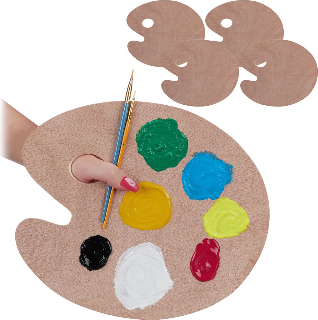 Relaxdays Mischpalette Holz, 5er Set, Farben mischen, B x Produktbild 