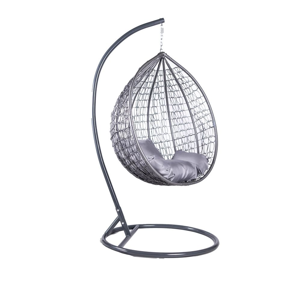 Bettso Polyrattan Hängesessel Relaxsessel Hängekorb mit Gestell Rattan Hängestuhl Sessel für Garten COBE Grau + Kissen Grau