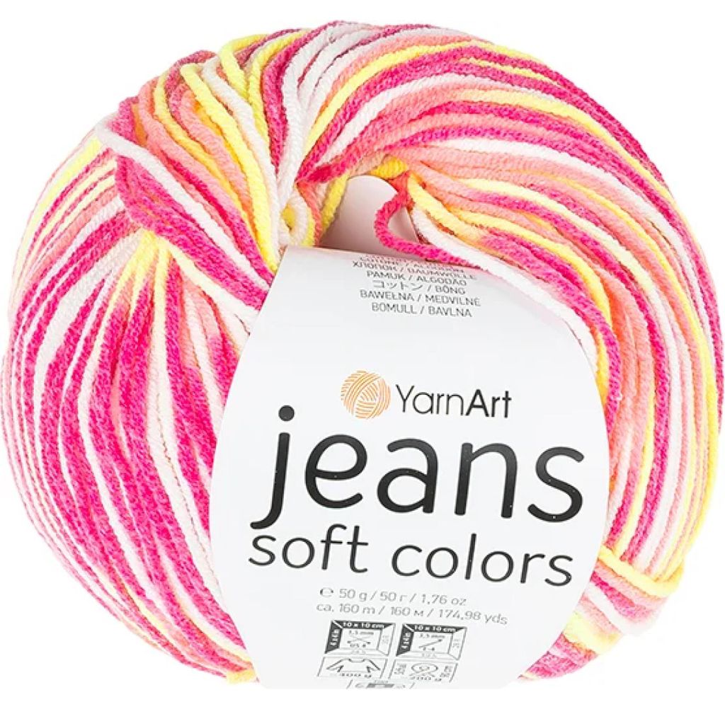 Przędza JEANS Soft Colors – 50 g, 140 m – różowa, żółta Zdjęcie produktu 