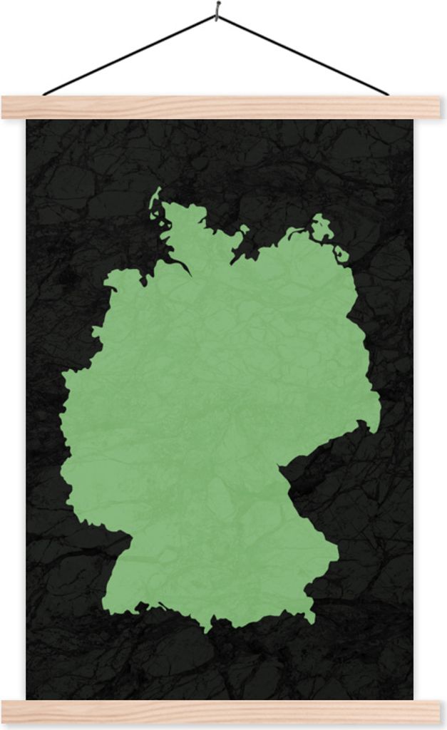 MuchoWow Textilposter Karte - Deutschland - Mintgrün 60x90 cm mit holzfarbenen Rahmen - Textil