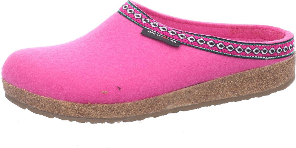 A single pink slipper with a decorative band around the opening, shown from a side-angle on a white background.