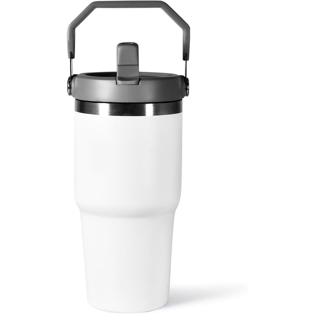 Thermobecher,30 oz Vakuumisolierter Edelstahlbecher, Isolierbecher mit Rutschfest, Kalt und Warmhalteeigenschaft,Weiß