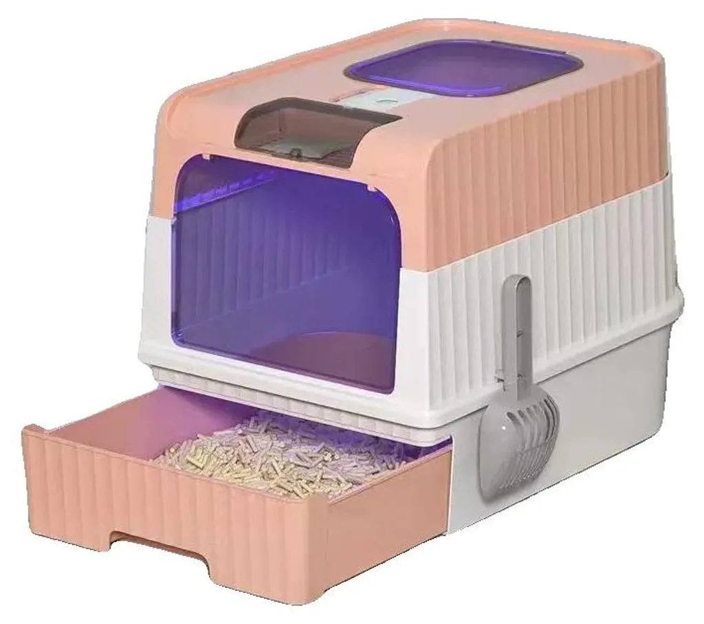Litière pour chat autonettoyante avec stérilisation UV rose modèle XL