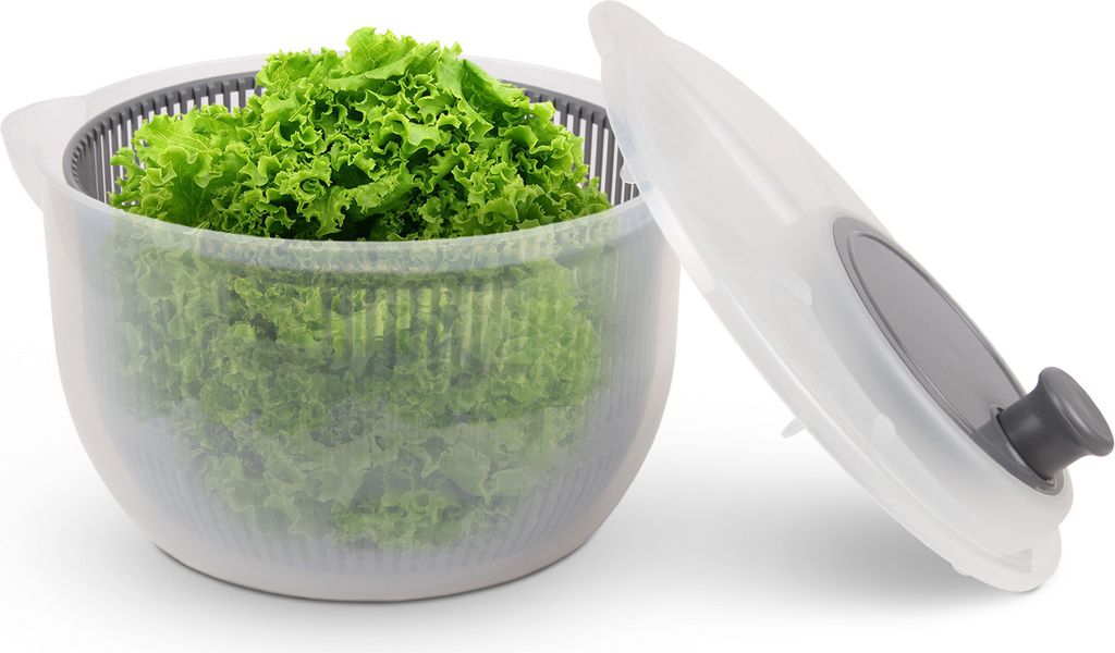 Salatschleuder ( 2,7 Liter, Ø20cm ) BPA-frei, 3in1 - Schleuder, Sieb und Salatschüssel, 3D Kurbel - Schleudern ohne Kraftaufwand, Salattrockner