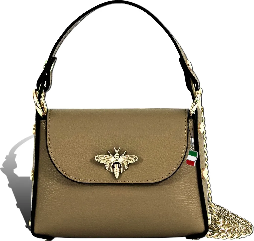 Sac en cuir véritable Florence gris-vert avec finitions taupe foncé