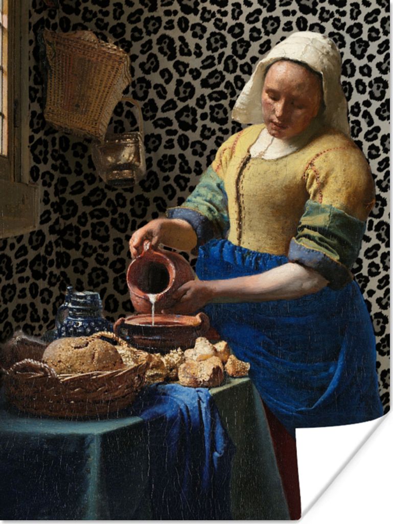 MuchoWow Poster Milchmädchen - Kunst - Pantherdruck - Vermeer - Gemälde - Alte Meister 30x40 cm - Wandplakat - Poster Kinderzimmer