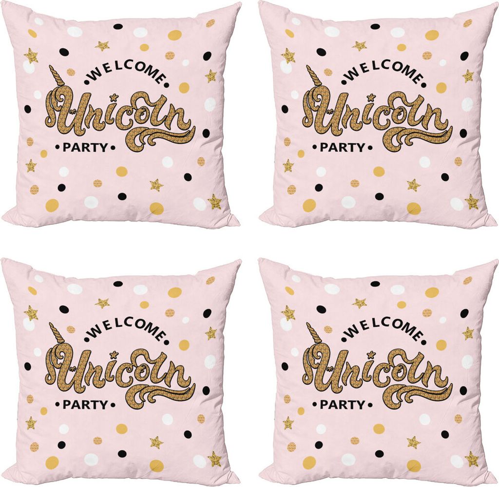 ABAKUHAUS Unicorn-Party Kissenbezug Set (4 Stück), Hand Schriftzug, Moderner Doppelseitiger Digitaldruck, 50 cm x 50 cm, Aprikose Pale Pink Schwarz