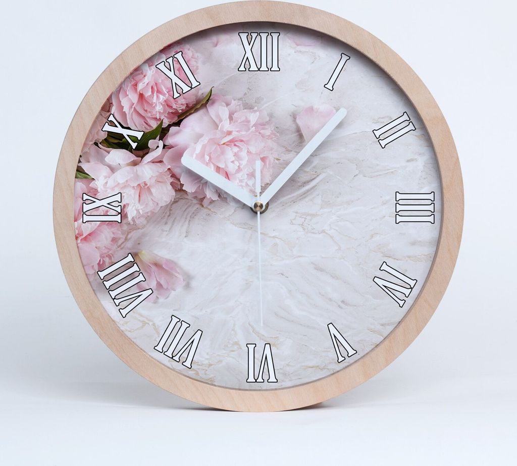 Holzuhr 25fi cm wanduhr - weiße Spitzen - Pfingstrosen Produktbild 