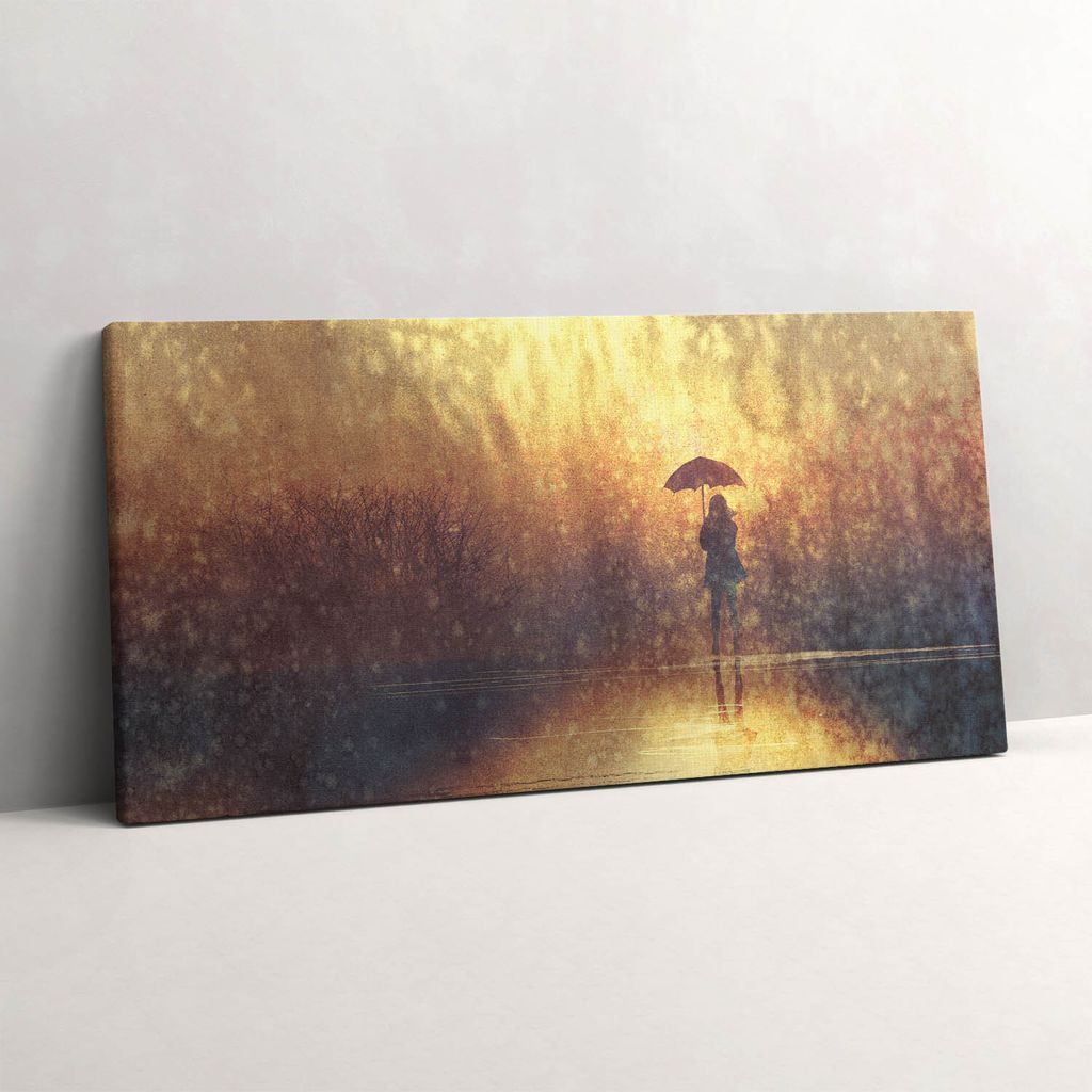 Frau mit einem Regenschirm – Leinwandbild Wandbild – 140x70 cm – Leinwandbilder – Wandbilder – Schlafzimmer – Flur