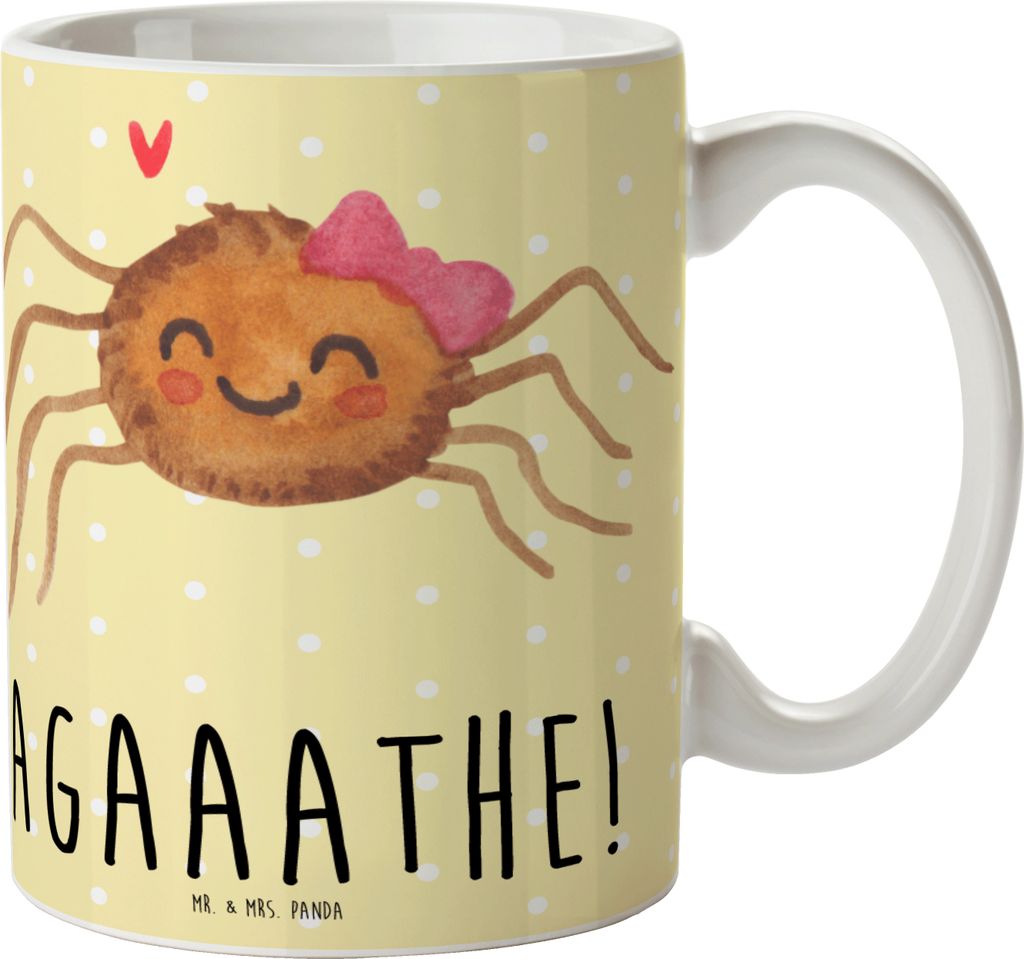 Mr. & Mrs. Panda Becher Spinne Agathe Freude - Gelb Pastell - Geschenk, Kaffeetasse, Trend, Tasse, Pott, Kaffeebecher, Viral, Trinkbecher, Beliebte...