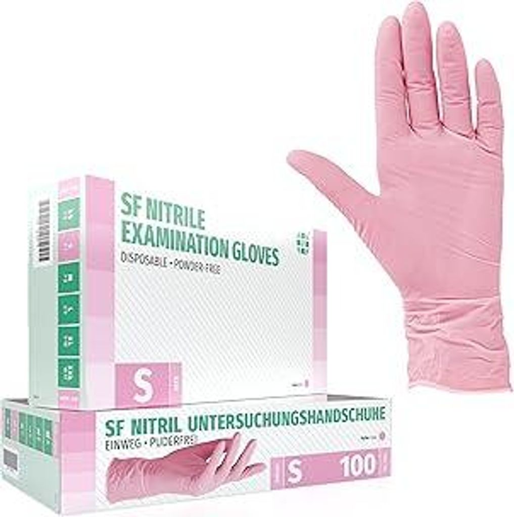 SF Nitrilhandschuhe S Rosa – 100 Stück Einweghandschuhe, Einmalhandschuhe, Medizinische Handschuhe, Puderfrei, Latexfrei, Handschuhe Einweg zum ...