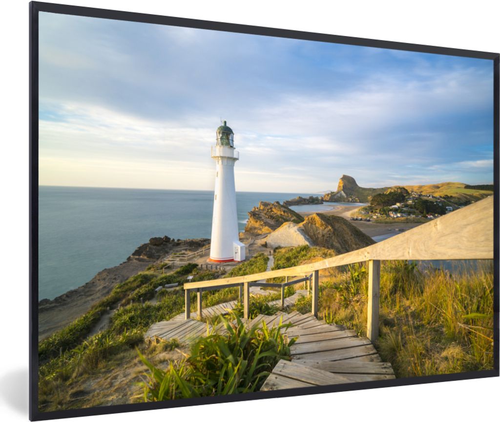 MuchoWow MuchoWow Gerahmtes Poster Meer - Leuchtturm - Weiß 30x20 cm - Poster mit zchwarzem Bilderrahmen - Kunstdruck - Bild-Poster