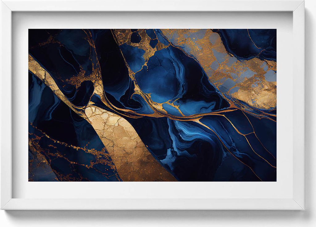 Abstrakte Textur aus Marmor und Gold– Wandbild mit Rahmen – Gerahmtes Bild – Wanddekoration – 60x40 cm – Schwarz Rahmen