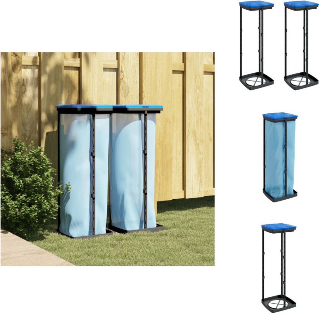 vidaXL Müllsackständer 2 Stk. Schwarz und Blau 120 L PP - Mülltonnen & Abfalleimer