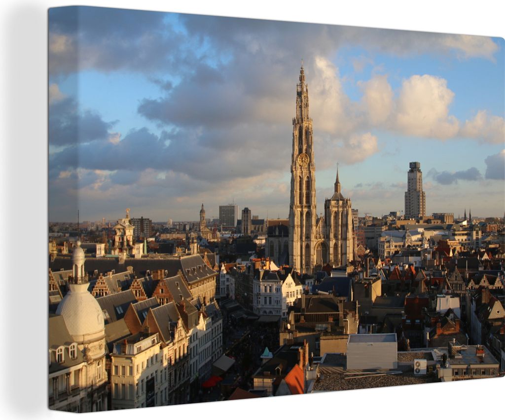 OneMillionCanvasses - Leinwandbilder - 140x90 cm, Architektur - Sonne - Antwerpen, Wandbilder Kunstdruck Wanddekoration - Foto auf Leinwand - Gem...