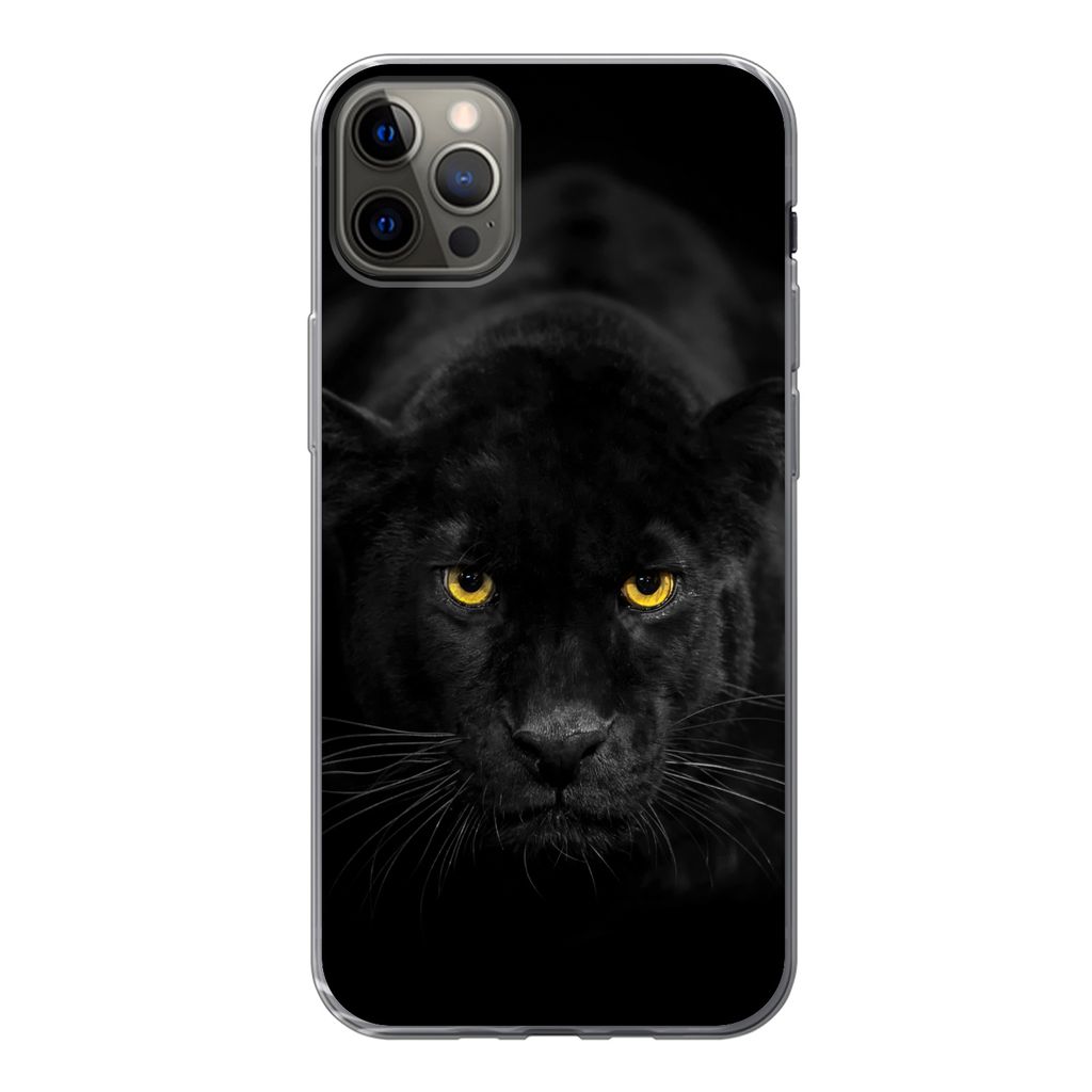 MuchoWow Handyhülle Schutzhülle Hülle für iPhone 13 Pro Max Leopard - Augen - Schwarz Silikon Softcase Handy Hülle - Mobiltelefon