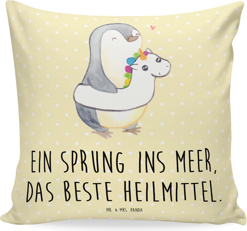 Mr. & Mrs. Panda 40x40 kissen Sommermeerheilkraft - Gelb Pastell - Geschenk, Couchkissen, kuschelkissen, Polster, Strandurlaub, für sofa, Sommerfe...