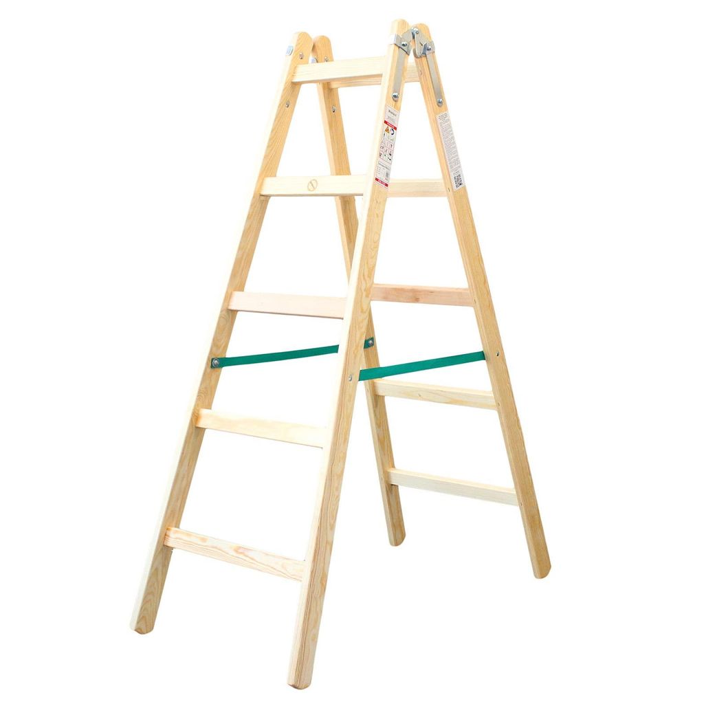 Holzleiter Standard 2x5 Stufen 150kg klappbare Malerleiter Klappleiter Doppelstufenleiter mit Eimerhaken