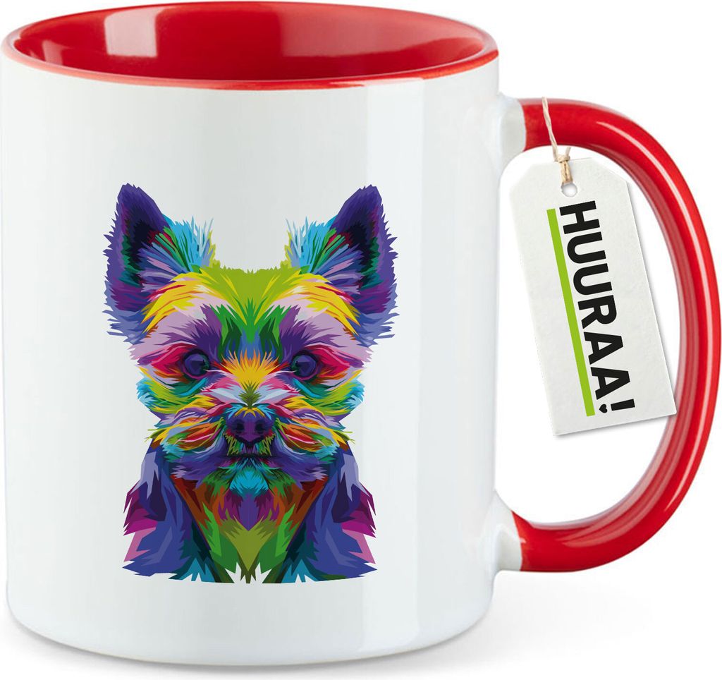 Huuraa Kaffeetasse Yorkshire Terrier Colorful 330ml Rot Keramik Kaffeebecher Geschenkidee