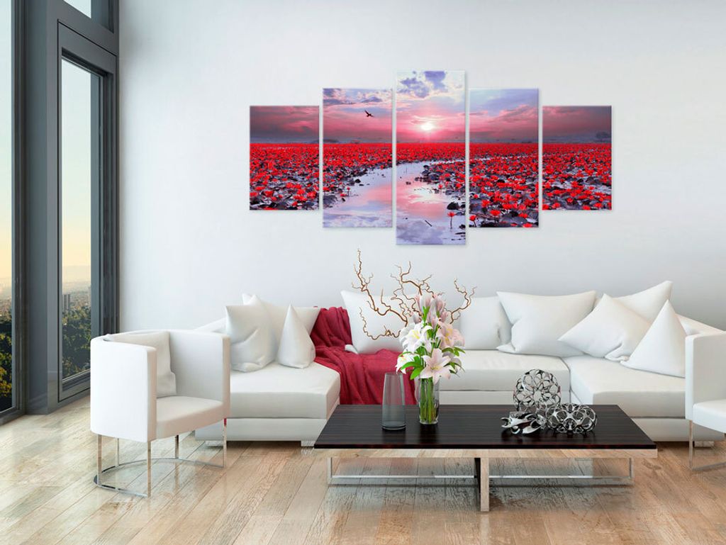 Akustikbild Abstrakt Blumen 200x100 cm Bilder Akustikschaum Hochleistungsschallabsorber Schallschutz Leinwand 5 tlg Wandbild Raumakustik Schalldäm...