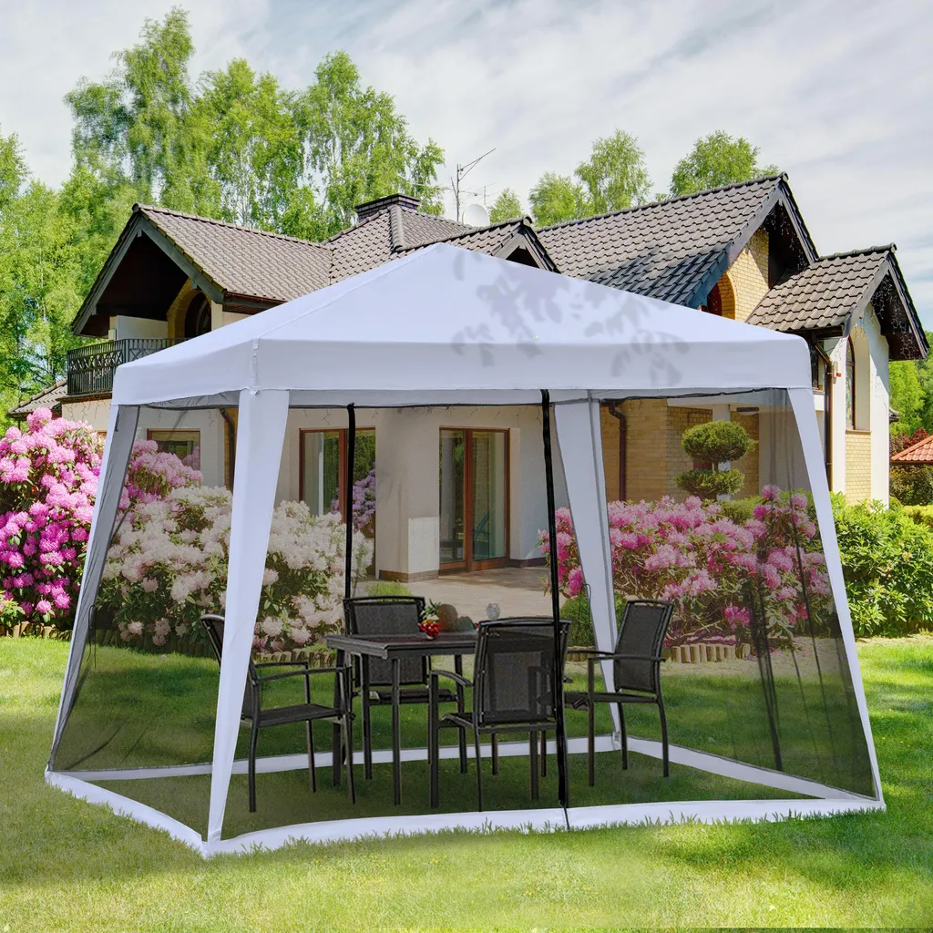 Tente de réception 3x3 m avec moustiquaire - Tonnelle de jardin grise