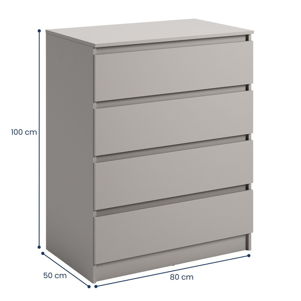 Kommode 80cm breit mit 4 Schubladen Kaschmir schmal Holz