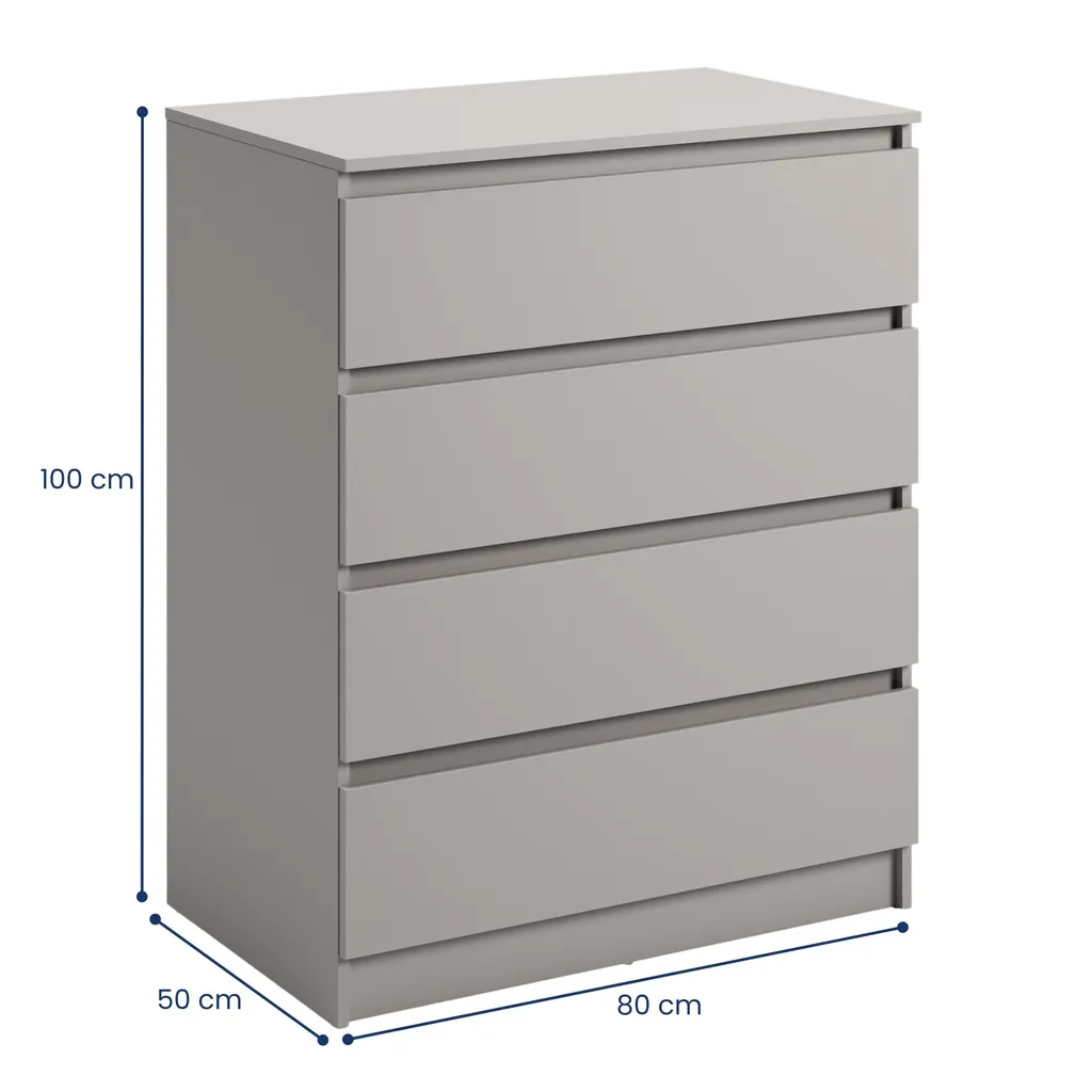 Kommode 80cm breit mit 4 Schubladen Kaschmir schmal Holz