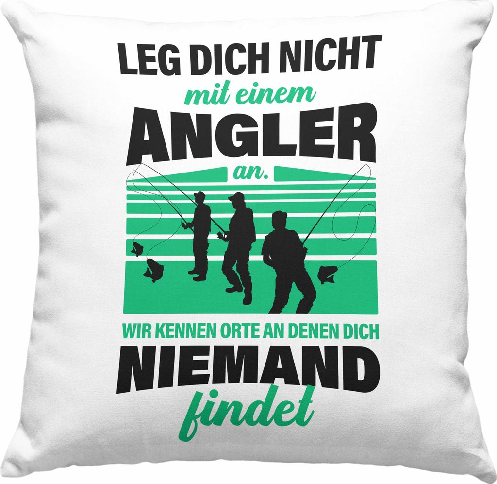 Trendation - Angler Deko-Kissen mit Füllung 40x40 Geschenk für Männer Spruch Lustig für Fischer Geschenkidee Angeln Becher (Rosa)
