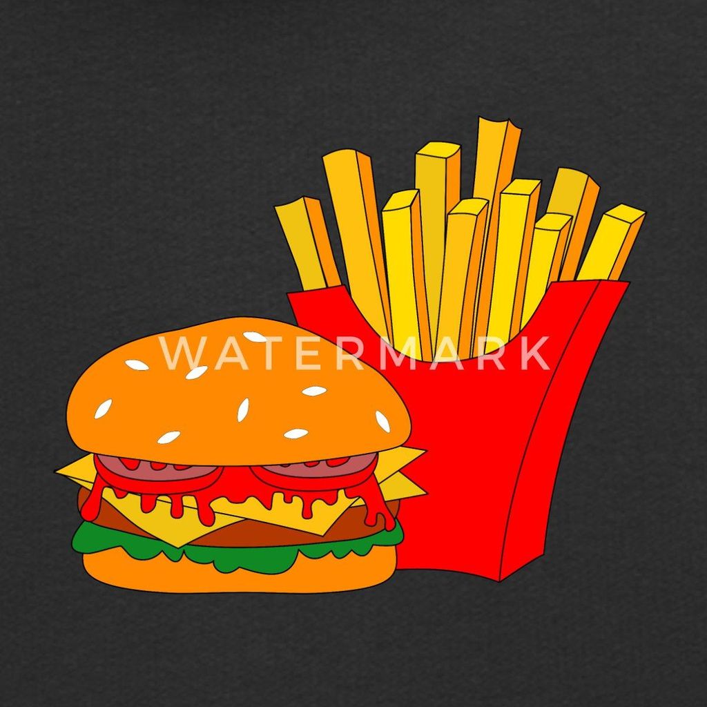 Spreadshirt Burger Und Pommes Kinder Premium Hoodie, 134/140 (8 Jahre), Schwarz